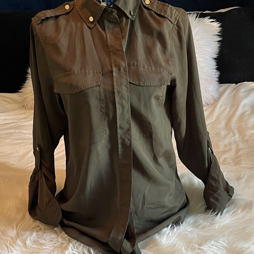 Michael Kors Dark Olive Military Blouse